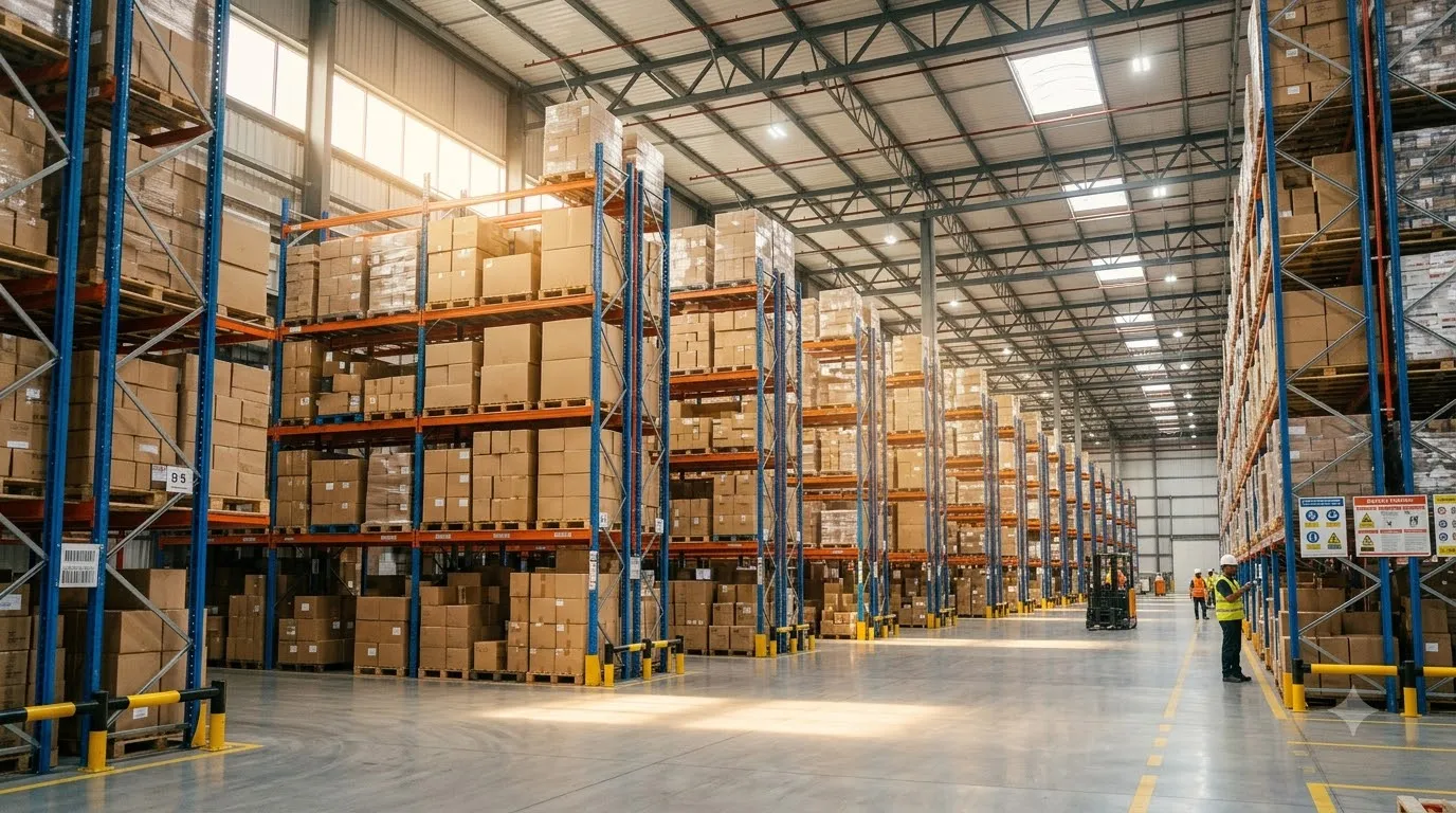 Cartons stacked in the warehouse